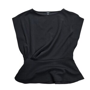 Express Peplum Top Women S Black  Side Twist Sleeveless Boat Neck Blouse